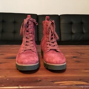 Vionic Burgundy Suede Lace-Up Combat Boots